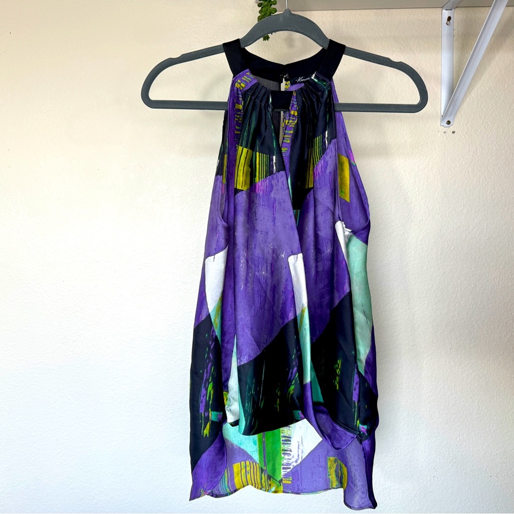 Kenneth Cole New York Satin Halter Neck Top Sz XS Designer Blouse High Low